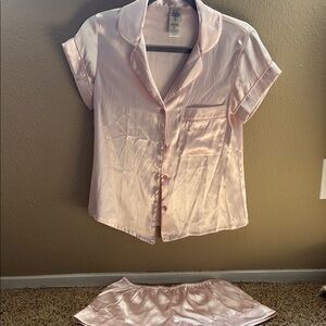 Women's Pink Satin Pajama Set